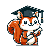 cute squirrel graduation cartoon icon character png