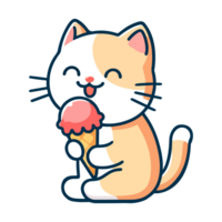 cute cat eating ice cream cartoon icon character png