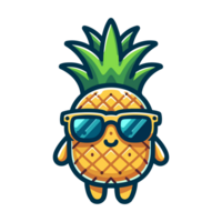 carino ananas indossare occhiali da sole cartone animato icona personaggio png