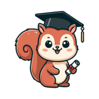 cute squirrel graduation cartoon icon character png