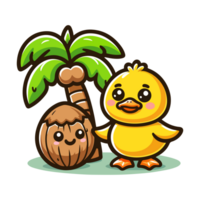 cute duck and coconut tree cartoon icon character png