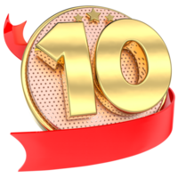 número 10 aniversário ouro 3d png