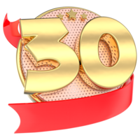 nombre 30 anniversaire or 3d png