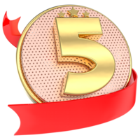 nombre 5 anniversaire or 3d png