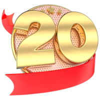 número 20 aniversário ouro 3d png