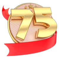 Number 75 Anniversary Gold 3D png