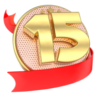 Number 15 Anniversary Gold 3D png