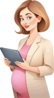 professioneel zwanger vrouw en tablet voor de inclusie van zwanger Dames in de werkplek, zwangerschap discriminatie, werk leven evenwicht, single mama, geboorte voorbereiding, bedrijf, modern werkplek, hr png