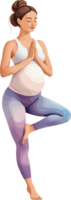 embarazada mujer haciendo prenatal yoga actitud a hogar, relajante y calmante, pilates, el embarazo yoga, estrés alivio, preparando para el nacimiento, cuidado de la salud, mente, mental deprimir, ejercicio, beneficios y la seguridad png