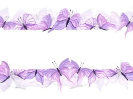 flottant rose papillons de divers formes. horizontal Cadre de abstrait aquarelle tropical insectes. main tiré illustration pour mariage invitation, salutations. copie espace pour texte. png