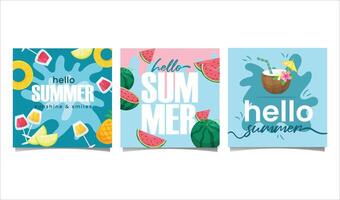 Summer social media post set illustration, hello summer, poster, summer background vector