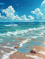Seashell On A Sandy Beach Under A Blue Sky photo