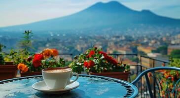 A Cup of Coffee With a View of Mount Vesuvius in Naples, Italy photo