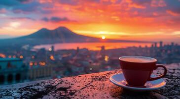 Morning Coffee With a View of Naples and Mount Vesuvius at Sunrise photo