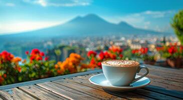 A Cup of Coffee With a View of Mount Vesuvius in Naples, Italy photo