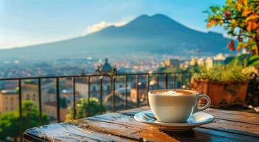 A Cup of Coffee With a View of Mount Vesuvius in Naples, Italy photo