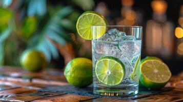 A Refreshing Cocktail With Lime Garnish on a Sunny Day photo