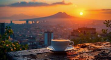 Morning Coffee With a View of Naples and Mount Vesuvius at Sunrise photo