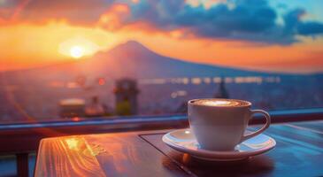 Morning Coffee With a View of Naples and Mount Vesuvius at Sunrise photo