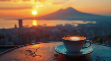 Morning Coffee With a View of Naples and Mount Vesuvius at Sunrise photo