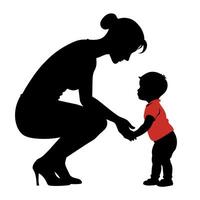young mother she want to learn her child how to walk first step silhouette vector