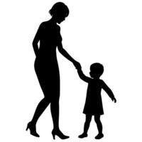 young mother she want to learn her child how to walk first step silhouette vector