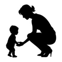 young mother she want to learn her child how to walk first step silhouette vector