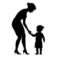 young mother she want to learn her child how to walk first step silhouette vector