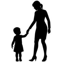 young mother she want to learn her child how to walk first step silhouette vector