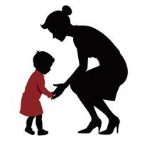 young mother she want to learn her child how to walk first step silhouette vector