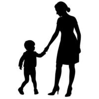 young mother she want to learn her child how to walk first step silhouette vector