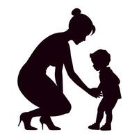 young mother she want to learn her child how to walk first step silhouette vector