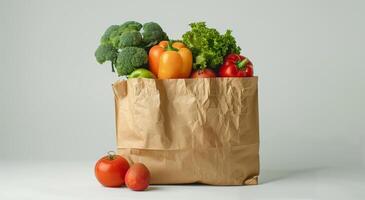 Brown Paper Bag Filled With Fresh Produce on White Background photo