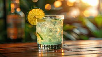 A Refreshing Cocktail With Lime Garnish on a Sunny Day photo