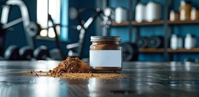 Brown Powder Spilled From Jar on Countertop in a Workshop photo