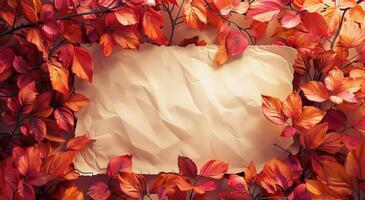 Red Maple Leaves Surrounding Blank Paper Background photo