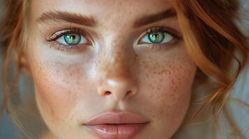 Close-Up Portrait of a Young Woman With Red Hair and Freckles photo