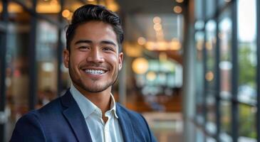 Man in Suit Smiling at Camera photo