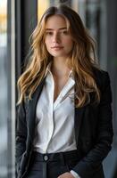 Woman Standing in Front of Window photo