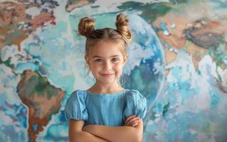 Little Girl Standing in Front of Painting photo