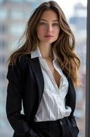 Woman Standing in Front of Window photo