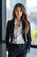 Woman Standing in Front of Window photo