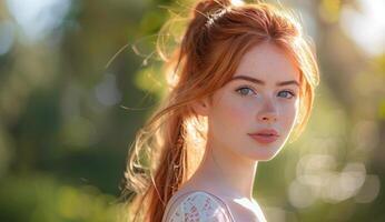 Woman With Red Hair Looking at Camera photo
