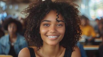 Smiling Woman With Curly Hair photo