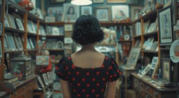 Black Polka Dot Dress Displayed in Antique Shop Window photo