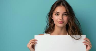 Woman Holding Up White Sheet of Paper photo