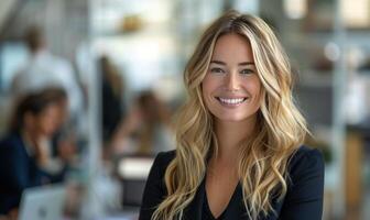 Professional Woman With Blonde Hair Smiling in Office photo