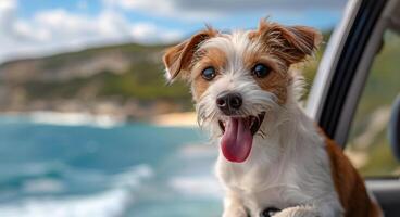 Dog Enjoying Car Ride With Head Out Window photo