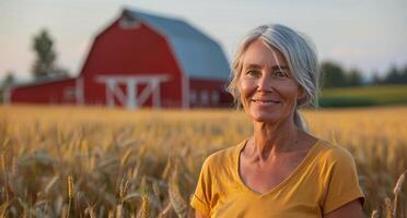 mujer en pie en un trigo campo foto