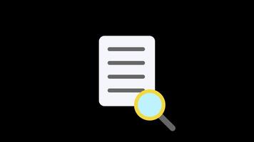 magnifying glass looking for data in document icon concept animation, with alpha channel video